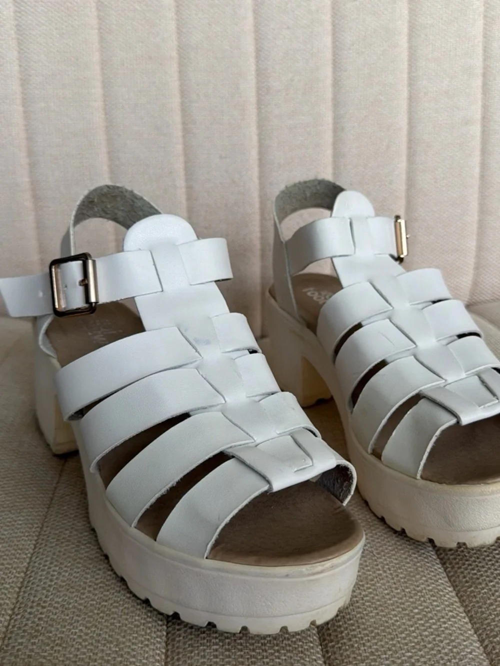White Platform Sandals with Buckle